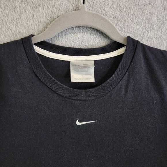 Nike Shirt Mens L Black Vintage Y2K Silver Tag Center Swoosh Crewneck Tee Vtg - Picture 2 of 13